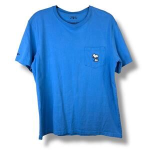 Zara Snoopy Peanuts Blue Cotton Crewneck Short Sleeve Boxy T-Shirt Medium